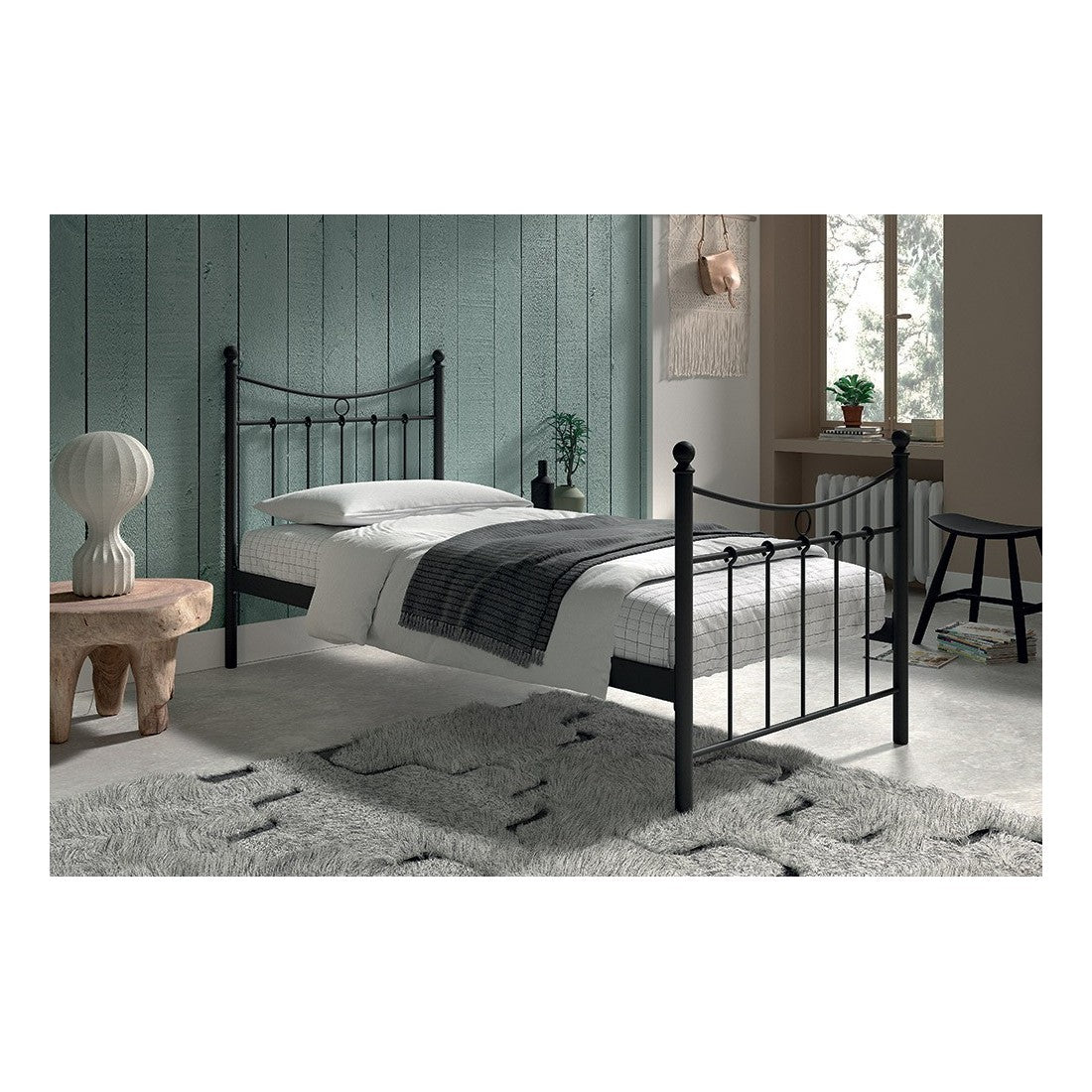 Letto singolo in metallo nero 90x200 SENCHA stile contemporaneo.