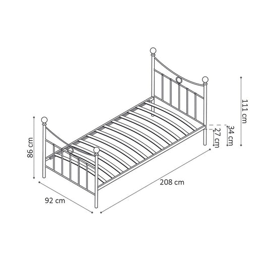 Letto singolo in metallo nero 90x200 SENCHA stile contemporaneo.