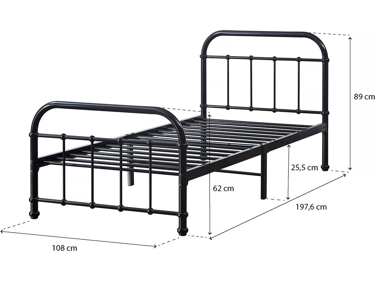 Letto singolo in metallo "HAVIN" - 90 x 190 cm - Nero