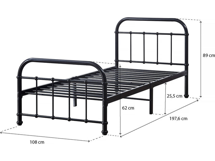 Letto singolo in metallo "HAVIN" - 90 x 190 cm - Nero