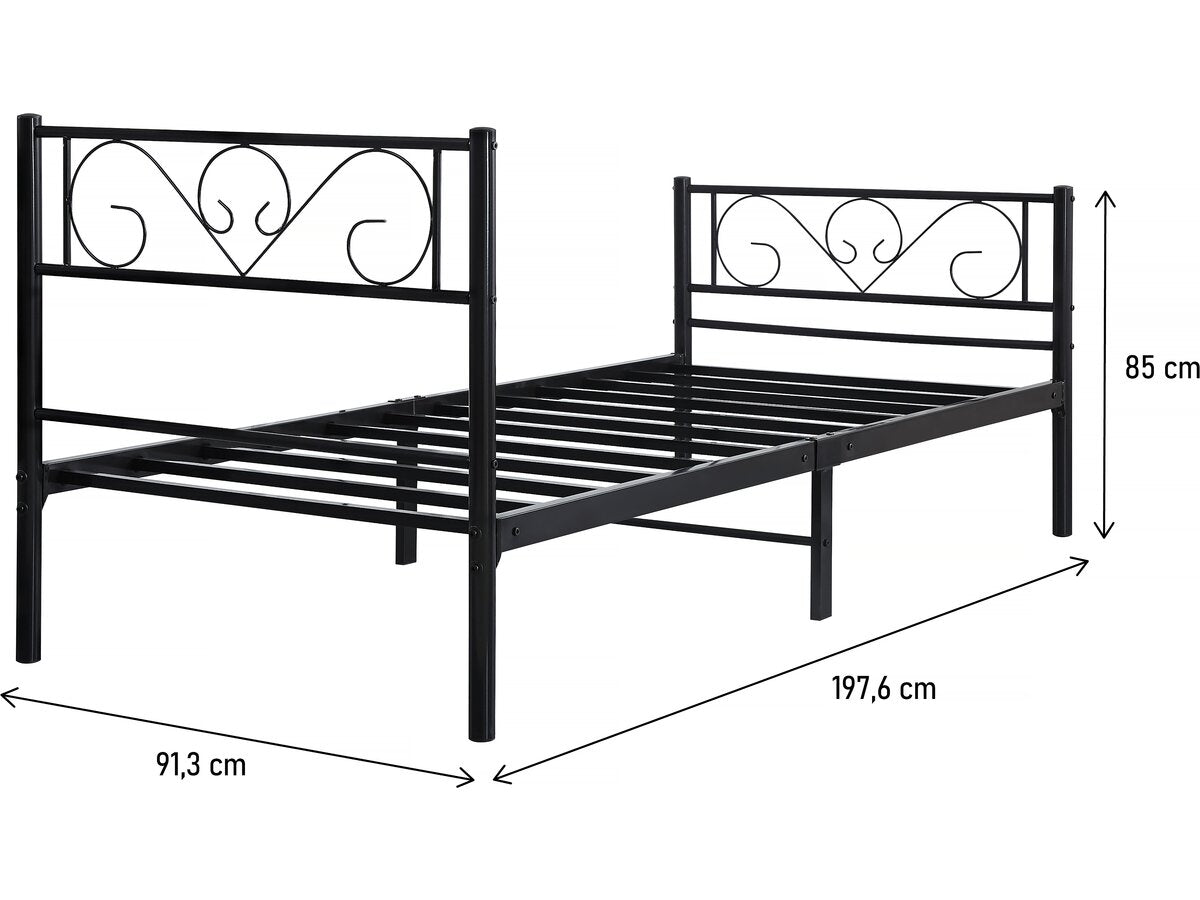 Letto in metallo "Elodie" - 90 x 190 cm - Nero