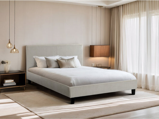 Lit double en velours côtelé "Ambre" - 140 x 190 - Beige