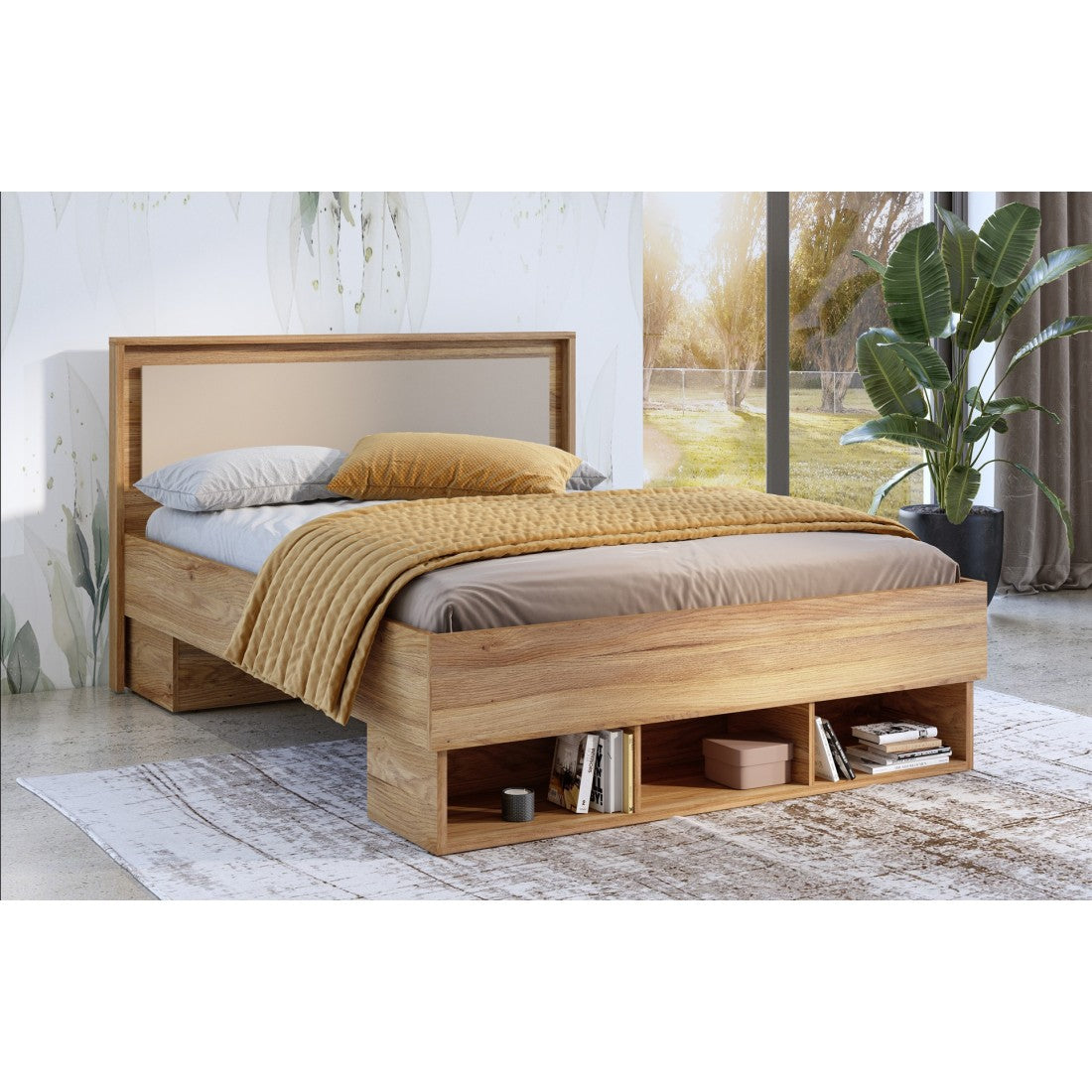 Letto 140x200 VOX con 3 nicchie e 2 spazi per cassetti, senza doghe