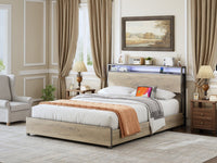 Letto matrimoniale in metallo a LED con presa e cassetti "Léa" - 140 x 190 cm - Marrone