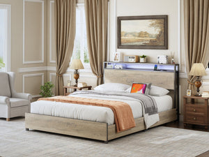 Letto matrimoniale in metallo a LED con presa e cassetti "Léa" - 140 x 190 cm - Marrone