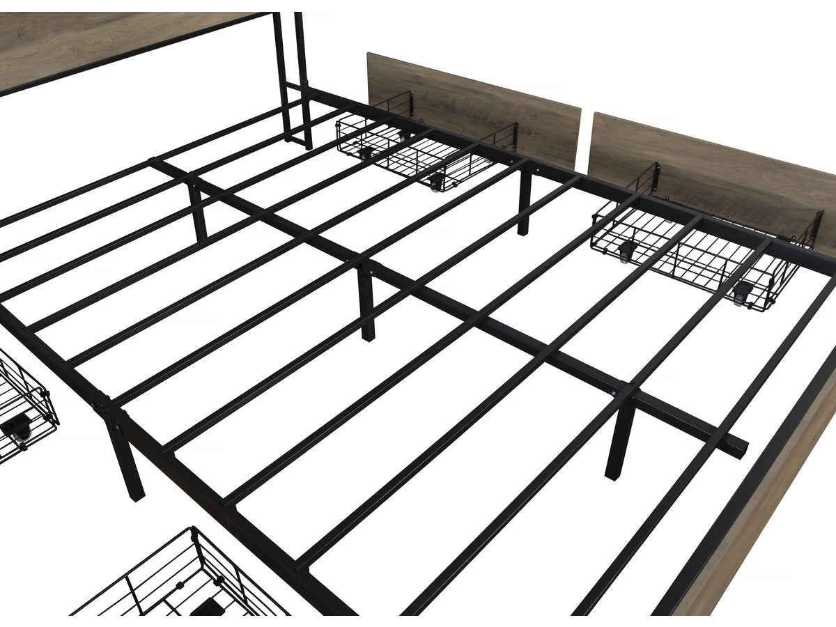 Letto matrimoniale in metallo a LED con presa e cassetti "Léa" - 140 x 190 cm - Marrone