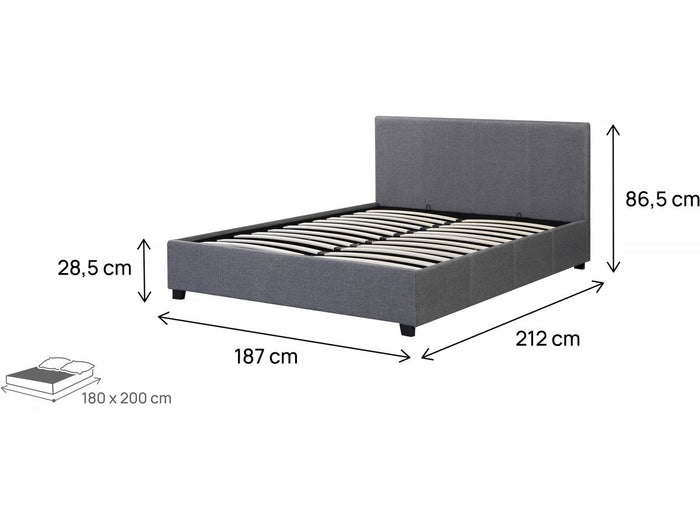 Letto doppio con contenitore "Carla" - 180 x 200 grigio