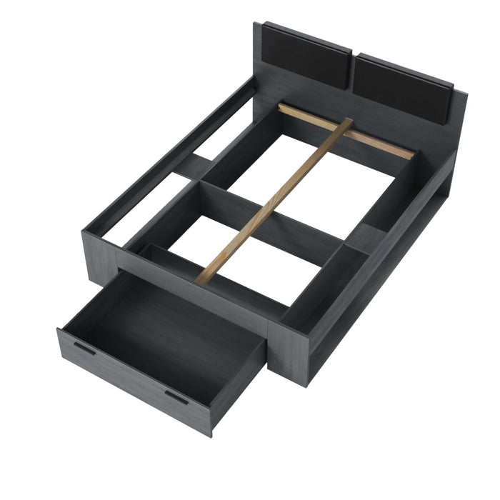 Letto matrimoniale 160x200 con cassetti integrati - Collezione FLOYD. Colore grigio effetto legno.