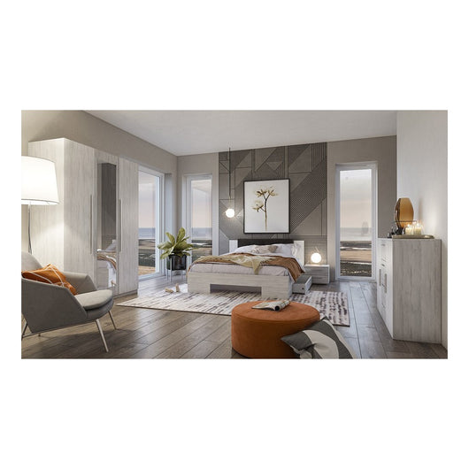 Letto adulto 160x200 collezione IRINA. Comodini integrati. Colori grigio chiaro e grigio scuro.