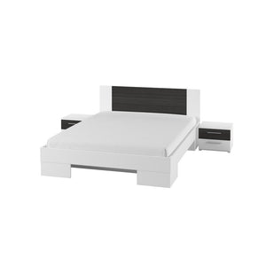 Letto adulto 180x200 collezione IRINA. Comodini integrati. Colori bianco e grigio antracite.