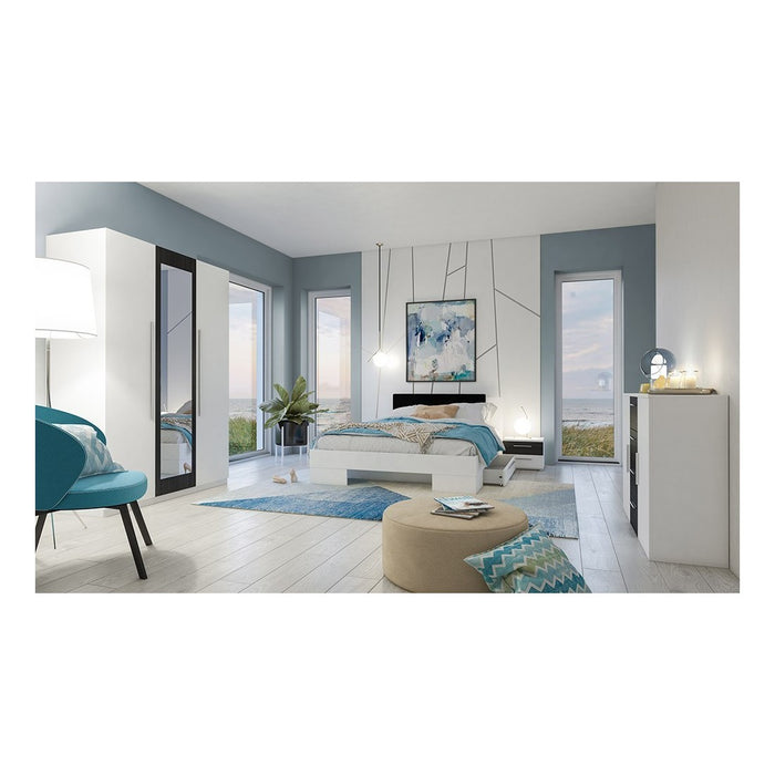 Letto adulto 180x200 collezione IRINA. Comodini integrati. Colori bianco e grigio antracite.