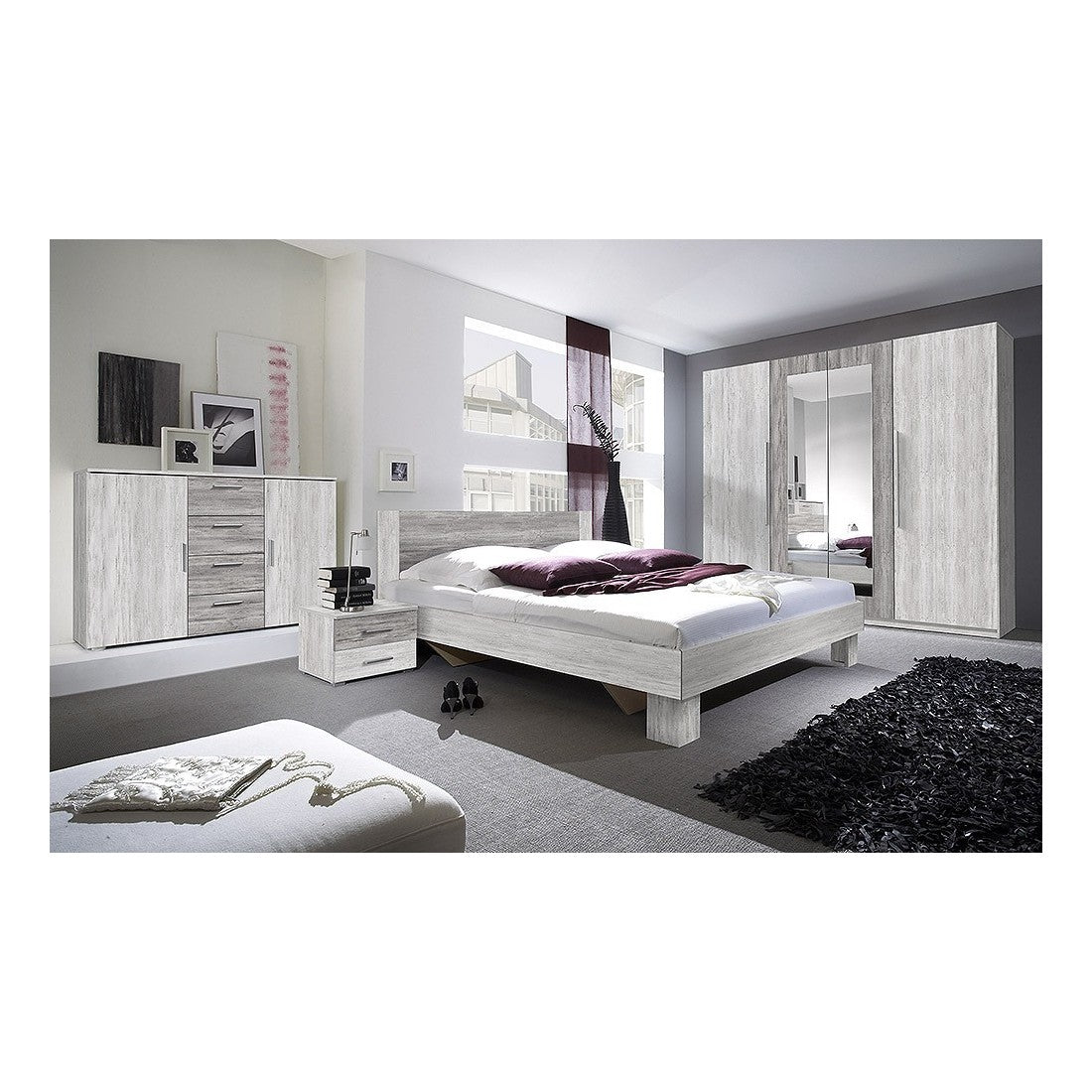 Letto matrimoniale 180x200 collezione IRINA. Comodini integrati. Colori grigio chiaro e grigio scuro.