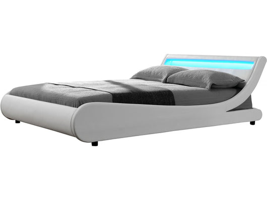 Letto con luce LED "Natacha" - 140 x 190 cm - Bianco