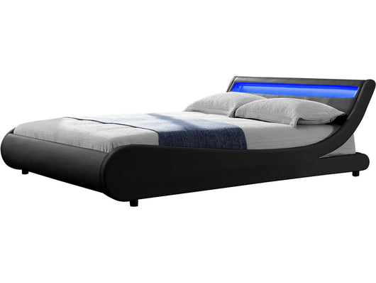 Letto con luce LED "Natacha" - 140 x 190 cm - Nero