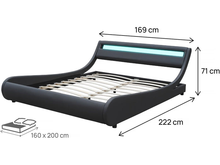 Letto con luce LED "Natacha" - 160 x 200 cm - Nero