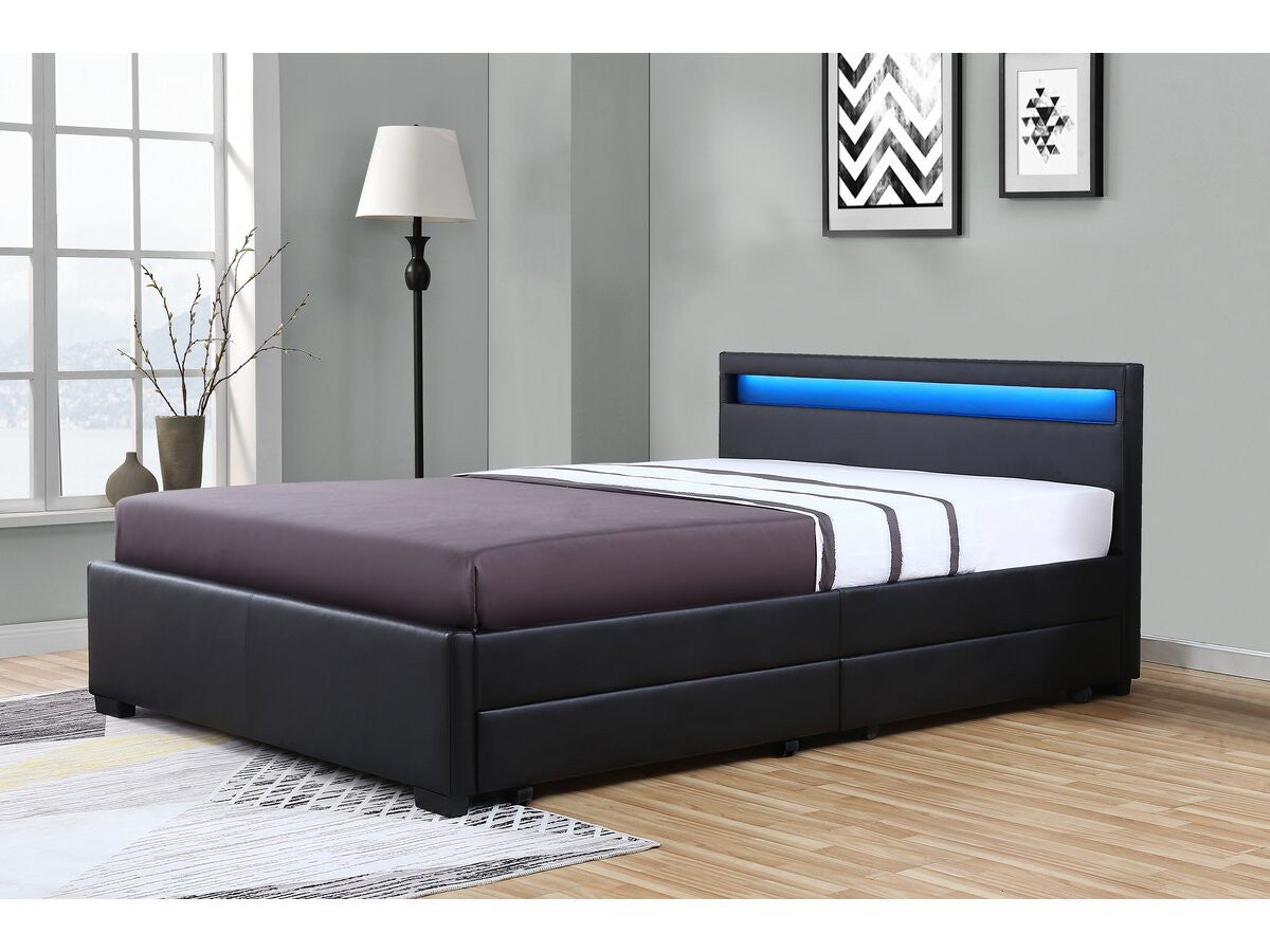 Letto con LED "Nico" - 140 × 190 cm - Nero