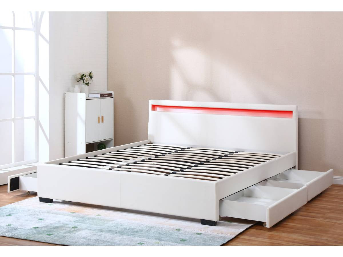 Letto matrimoniale a LED "Nico" - 180 x 200 cm - Bianco