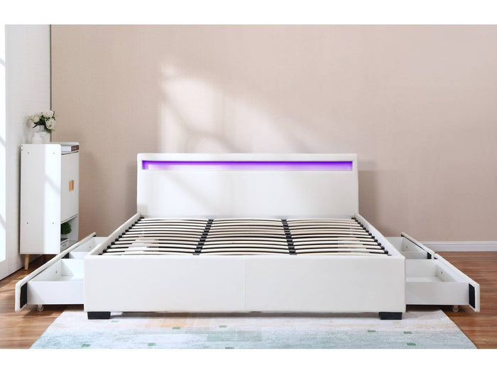 Letto matrimoniale a LED "Nico" - 180 x 200 cm - Bianco