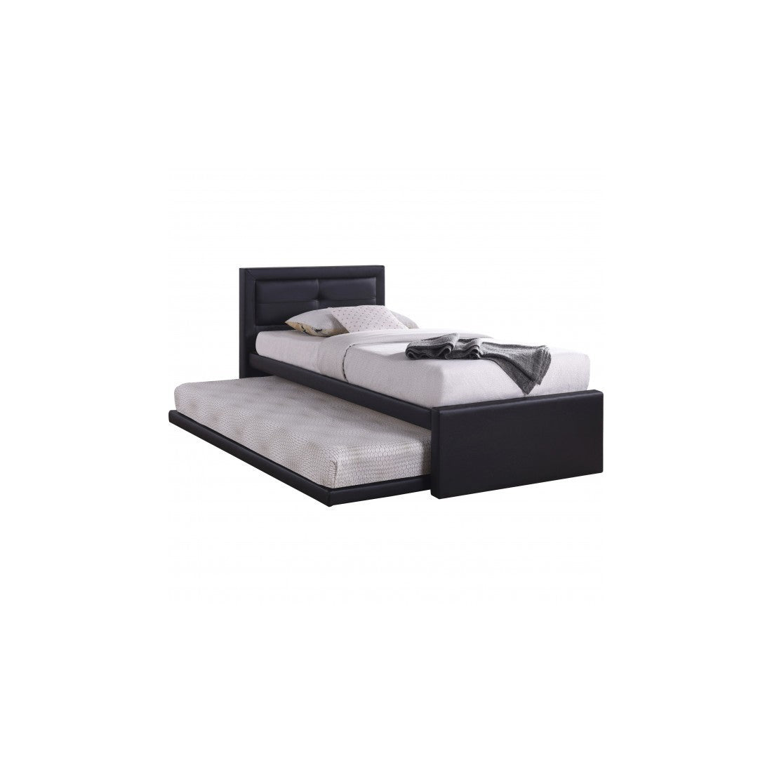 Letto con letto estraibile RODAN 90x200 cm in similpelle colore nero, rete inclusa.