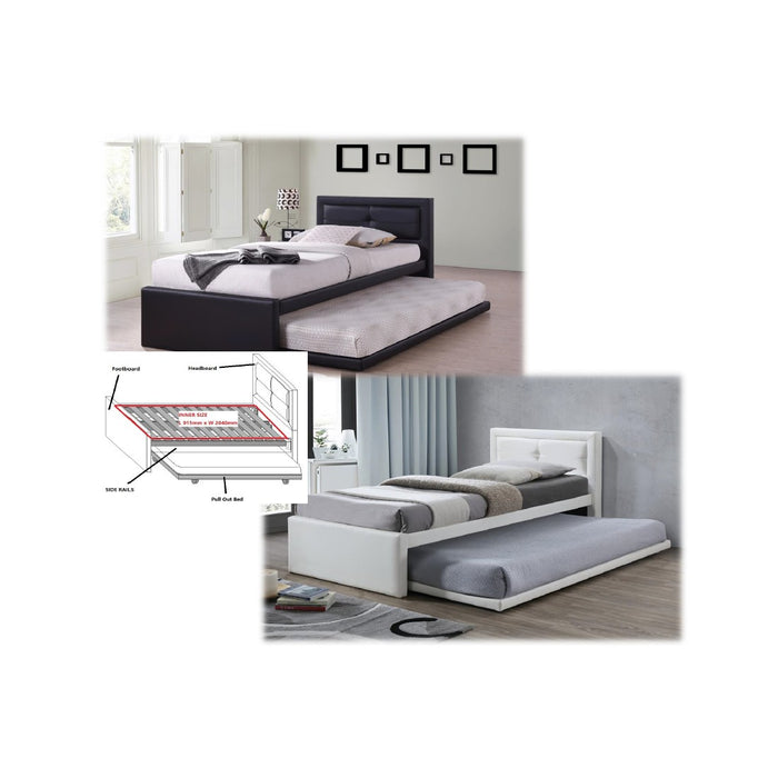 Letto con letto estraibile RODAN – 90x200 cm – Similpelle bianca – Rete inclusa – Stile moderno