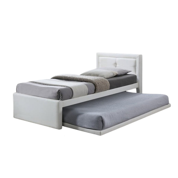 Letto con letto estraibile RODAN – 90x200 cm – Similpelle bianca – Rete inclusa – Stile moderno