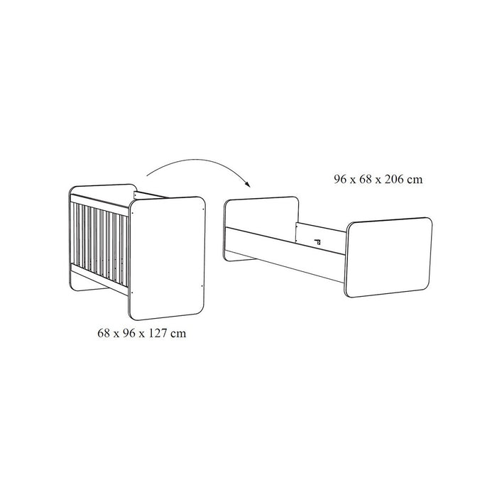Lettino per bambini robusto 60x120 trasformabile in letto per bambini 90x200 colore grigio effetto legno