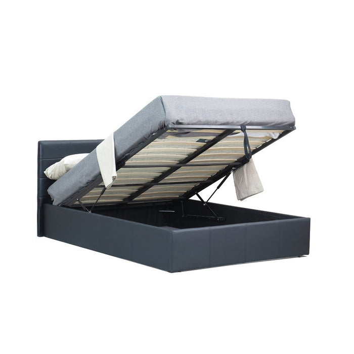 Letto contenitore con rete a doghe CANEL 140x200 in similpelle, colore nero