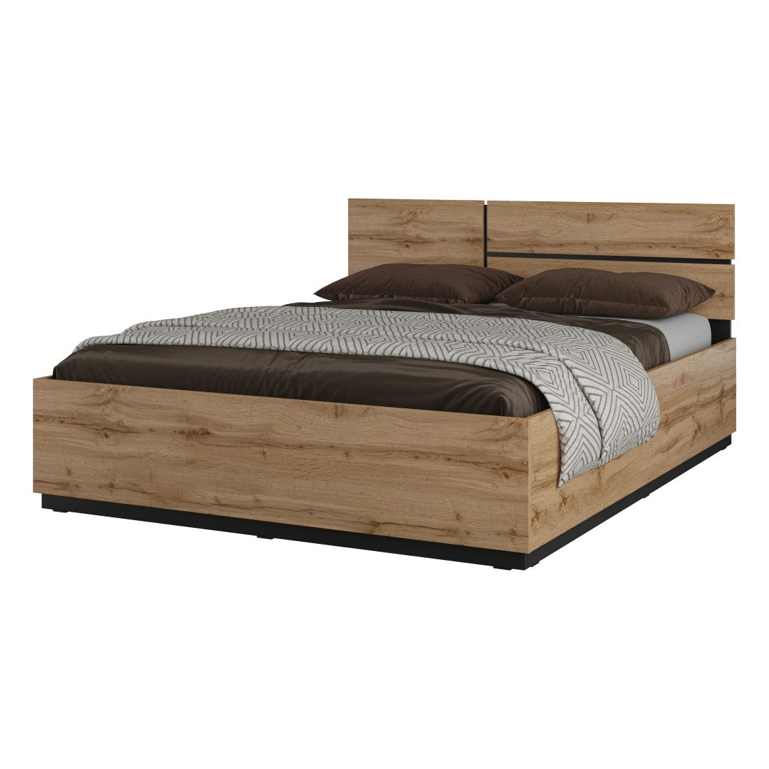 Letto HAVANA 160x200 cm in rovere e nero con contenitore – Stile moderno e soluzione di stoccaggio intelligente