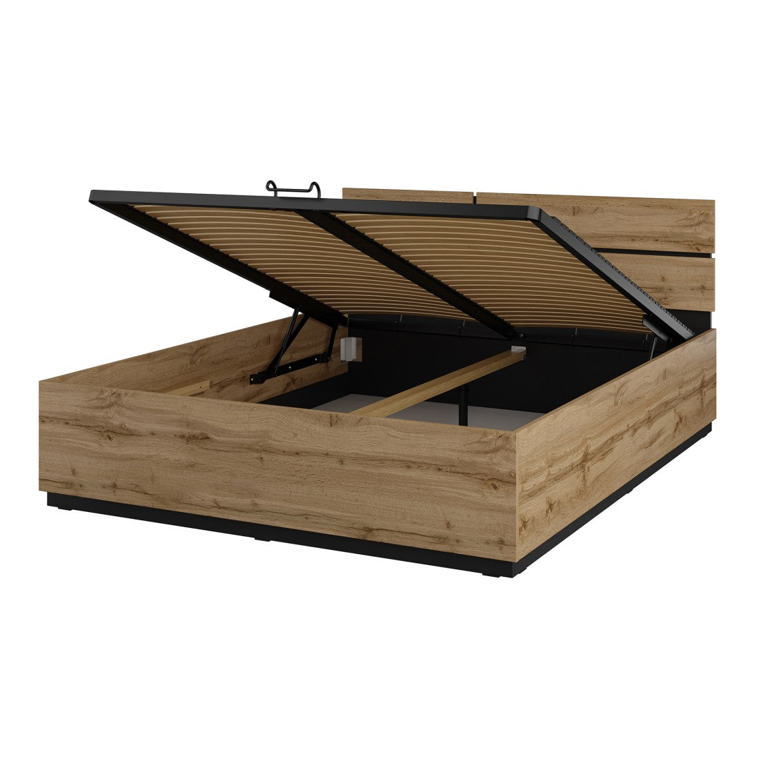 Letto HAVANA 160x200 cm in rovere e nero con contenitore – Stile moderno e soluzione di stoccaggio intelligente