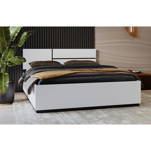 Letto HAVANA 180x200 cm bianco e nero con contenitore – Letto moderno con spazio di archiviazione integrato