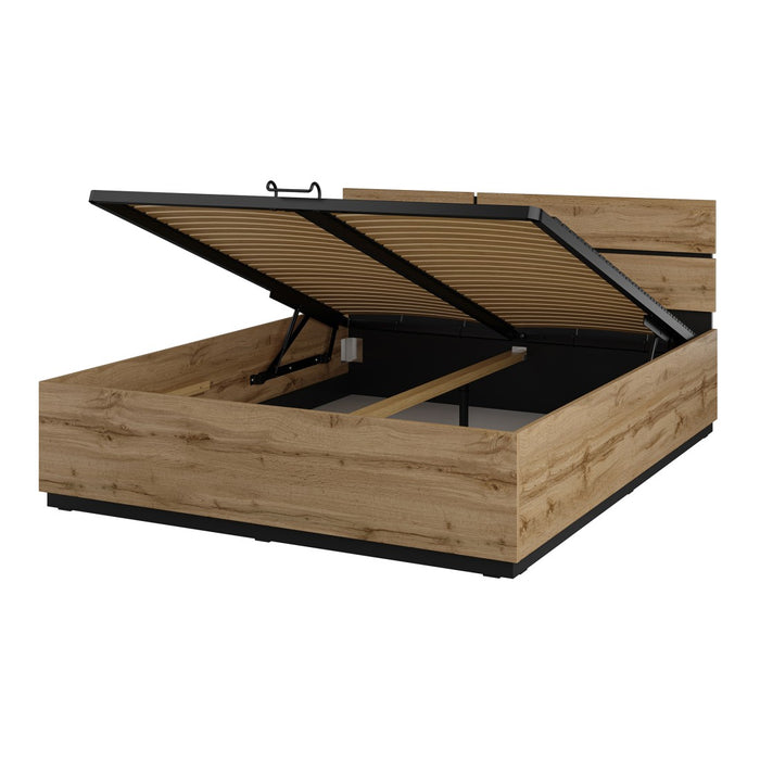 Letto HAVANA 180x200 cm in quercia e nero con contenitore – Letto matrimoniale moderno con storage integrato