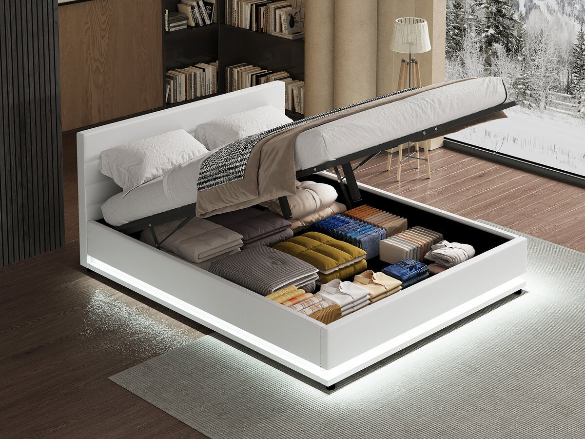 Letto LED con contenitore "Anastasia" - 140 x 190 cm - Bianco