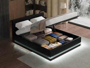 Letto LED con contenitore "Anastasia"  - 180 x 200 cm - Nero