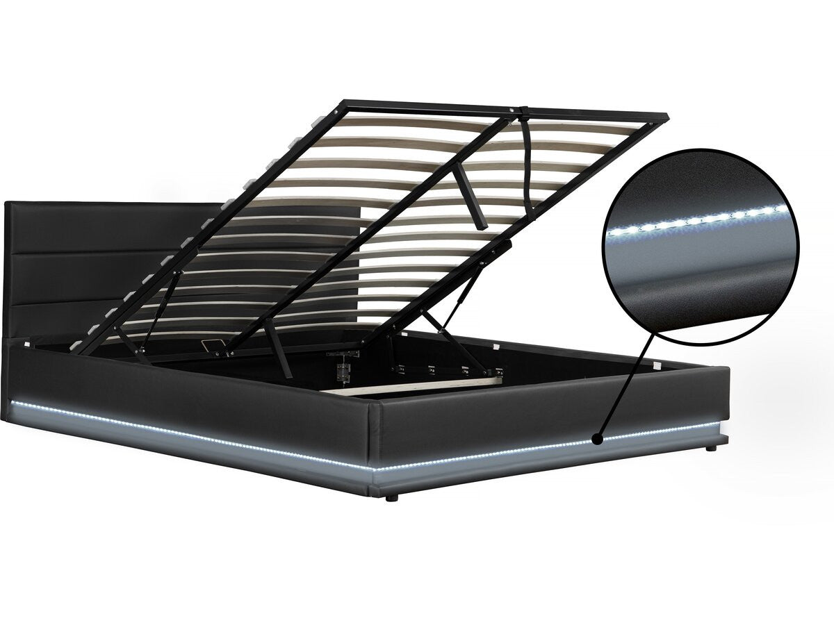Letto LED con contenitore "Anastasia" - 160 x 200 cm - Nero