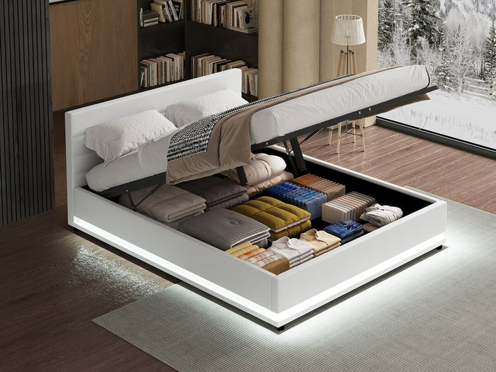 Letto LED con contenitore "Anastasia" - 160 x 200 cm - Bianco