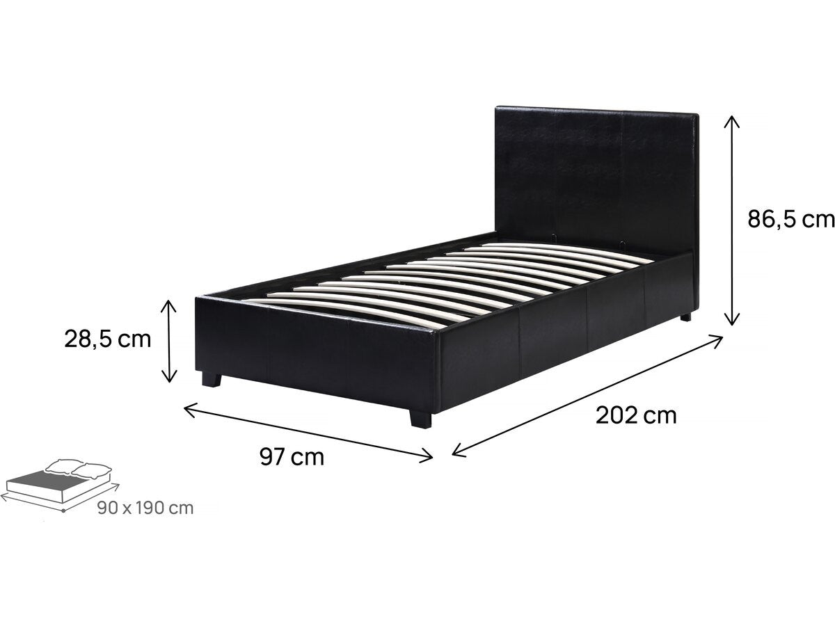 Letto con contenitore  "Carla" - 90 x 190 cm- Nero