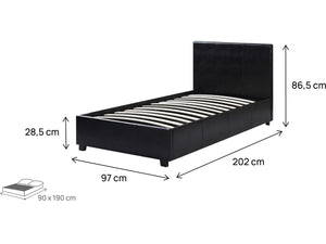 Letto con contenitore  "Carla" - 90 x 190 cm- Nero