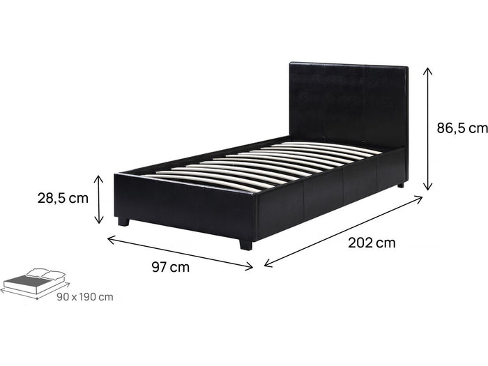 Letto con contenitore  "Carla" - 90 x 190 cm- Nero