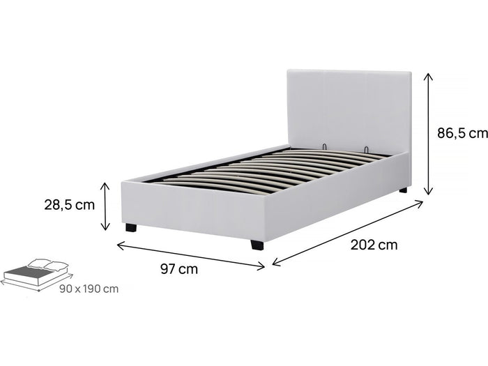 Letto con contenitore "Carla" - Bianco - 90 x 190 cm