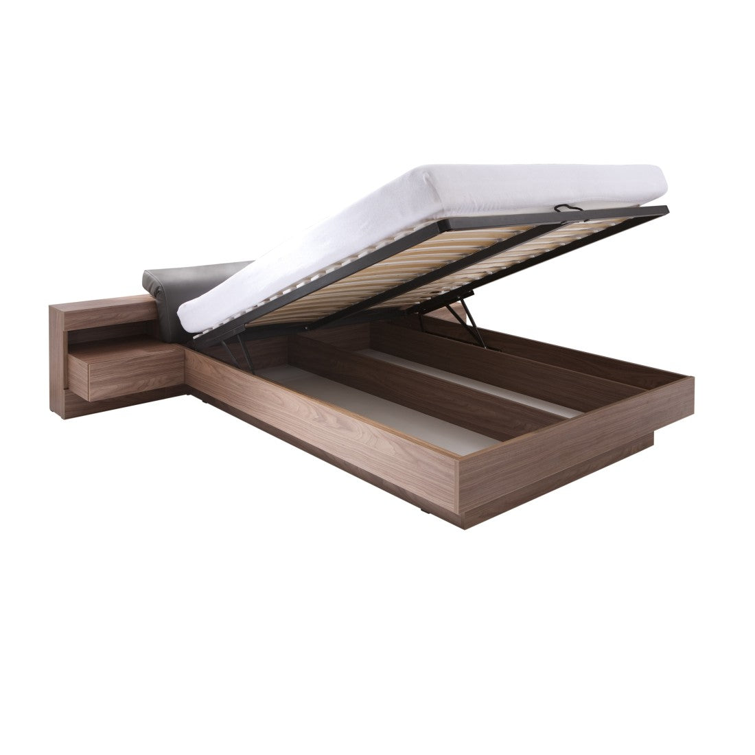 Letto contenitore RENATO 160x200 con doghe e comodini con LED colore noce