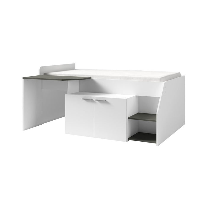 Letto Combinato ZOLA con Scrivania - Color Bianco Satinato e Grigio - 204 x 90 x 135 cm