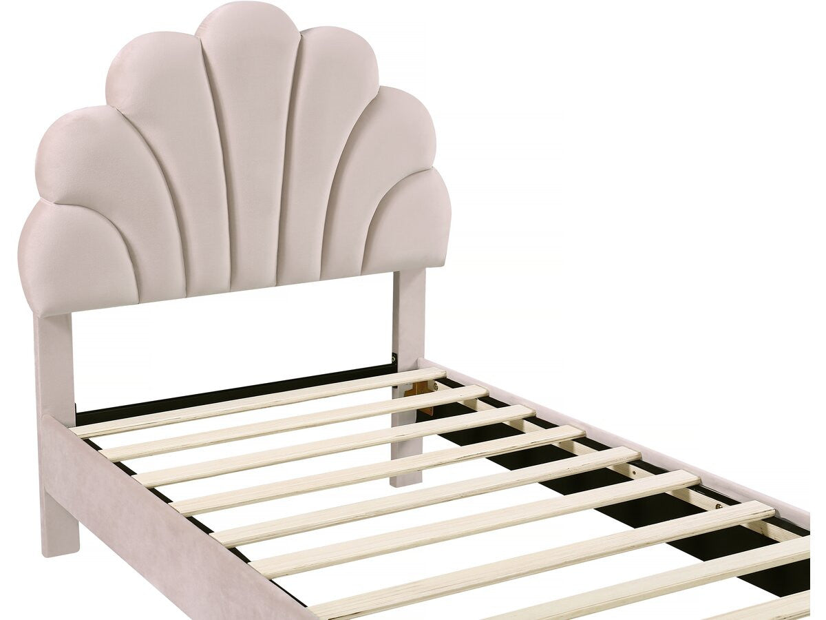 Letto a conchiglia in velluto "Manon" - 90 x 190 cm - Beige