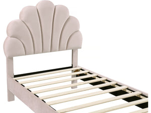 Letto a conchiglia in velluto "Manon" - 90 x 190 cm - Beige