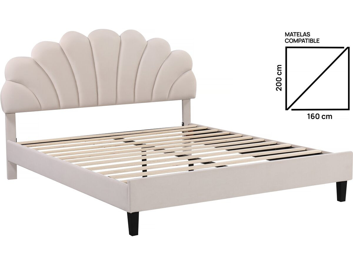 Letto in velluto "Manon" - Beige - 160 x 200 cm