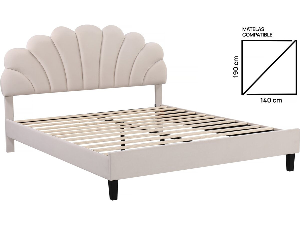 Letto in velluto "Manon" - Beige - 140 x 190 cm