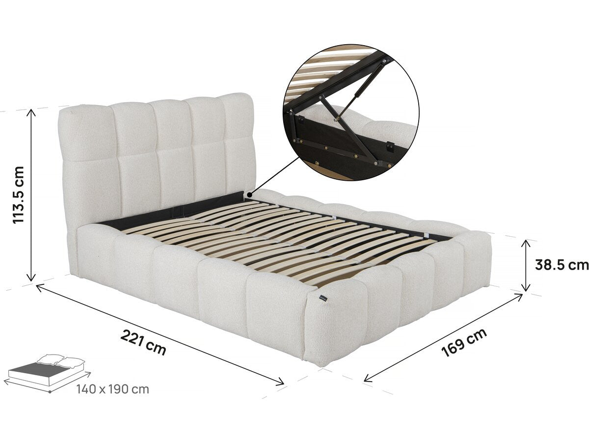Letto matrimoniale in tessuto "Davos" con contenitore - 140 x 190 cm - Beige