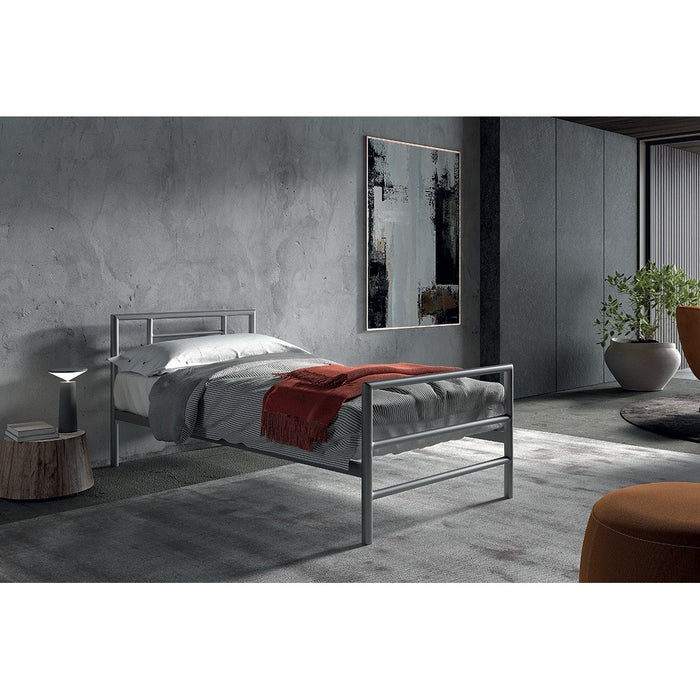 Letto singolo ECHO in metallo, 90x200 cm, grigio lucido con rete inclusa