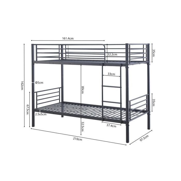 Letto a castello in metallo 90x200 cm SAMMY, colore grigio scuro