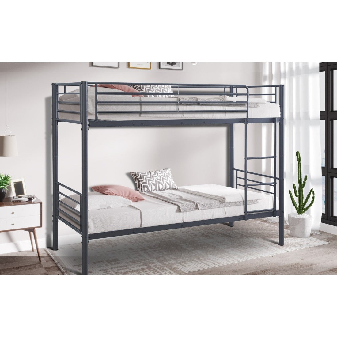 Letto a castello in metallo 90x200 cm SAMMY, colore grigio scuro