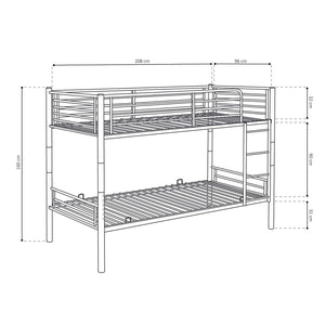 Letto a castello in metallo 90x200 cm SAMMY, colore grigio